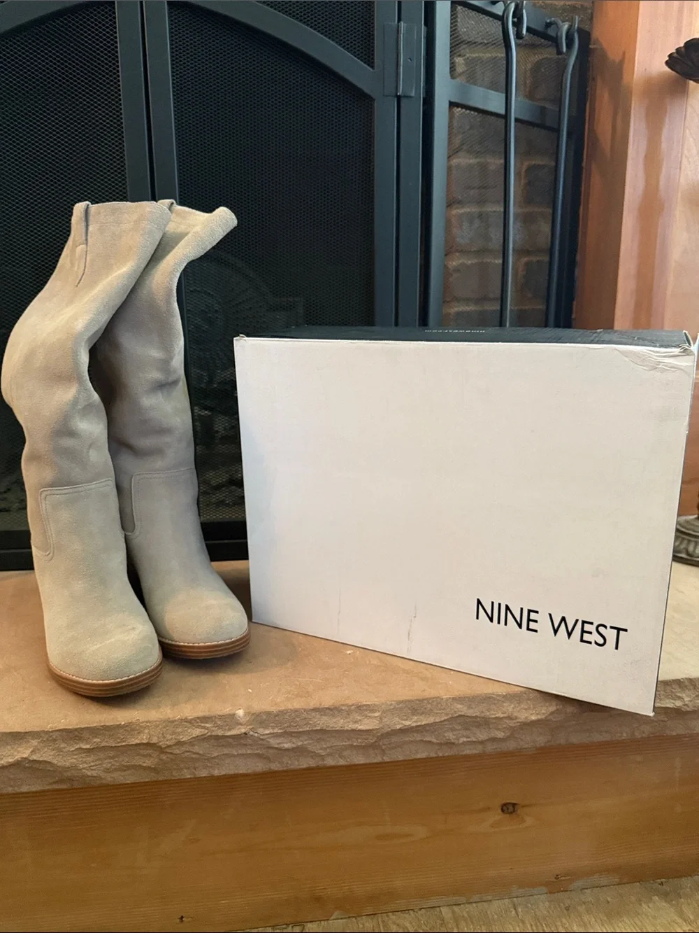 Nine West Hecee Tan Taupe Natural Tall Suede Knee-High Pull-On Boots 7.5 M
